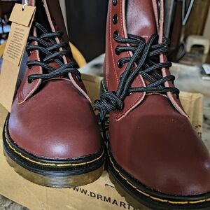 Dr. Martens Womens Burgundy Leather Boots